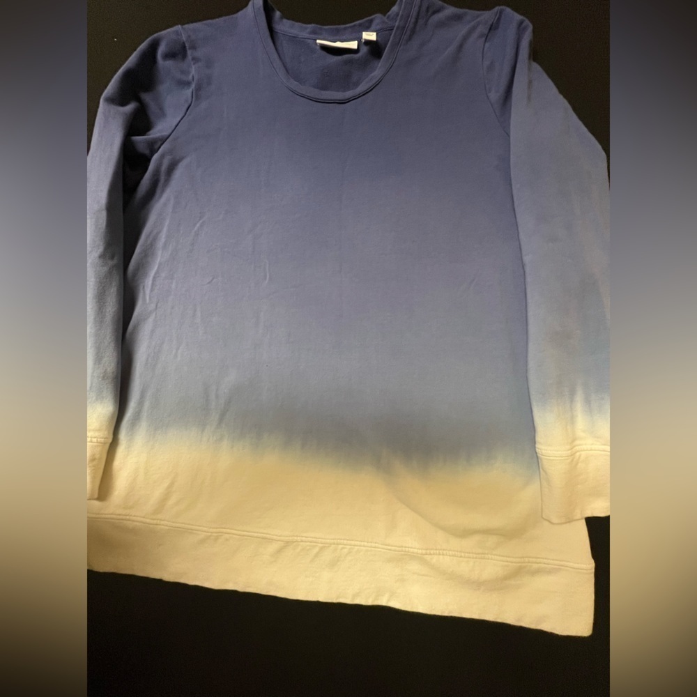 D & COMPANY BEAUTIFUL SHADES OF BLUE W/BRIGHT WHITE MEDIUM LADIES SWEATSHIRT